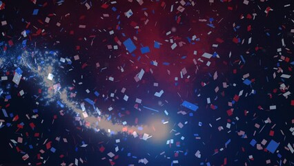 Animation of light spots and confetti on black background - Powered by Adobe