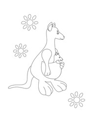 Kangaroo and flowers coloring page. Coloring books for children.