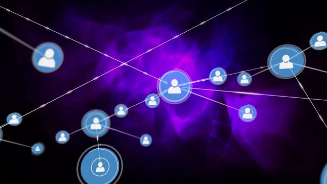 Animation of network of connections with icons over shapes