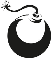 Black and White Cartoon Illustration Vector of an Explosive Bomb