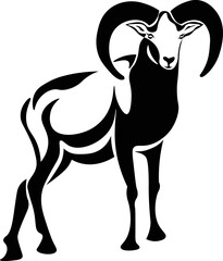 Black and White Cartoon Illustration Vector of a Standing Goat with Horns