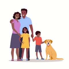 Mother and father with children and dog. Happy family isolated.Vector flat style illustration