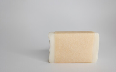 Craft soap with craft paper mockup copy space with place on isolate white background. Small business homemade natural organic soaps, skin product. Concept: Zero waste homemade craft soap 