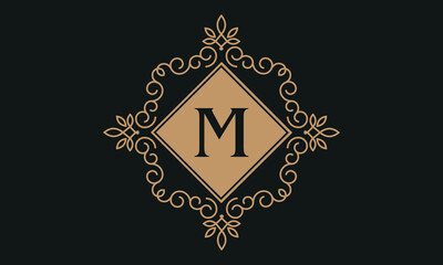Luxury vector logo template for restaurant, royalty boutique, cafe, hotel jewelry, fashion. Floral monogram with the letter M.
