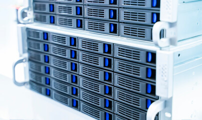 Panel of modern servers in the data center