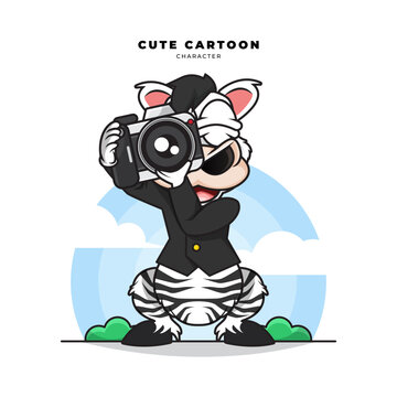 Cute cartoon character of zebra photographer
