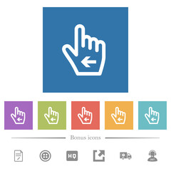 Hand cursor left outline flat white icons in square backgrounds