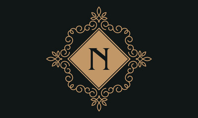 Luxury vector logo template for restaurant, royalty boutique, cafe, hotel jewelry, fashion. Floral monogram with the letter N.