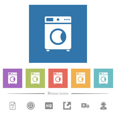 Washing machine flat white icons in square backgrounds
