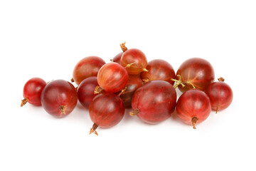 Red bunch of gooseberries on a white background.