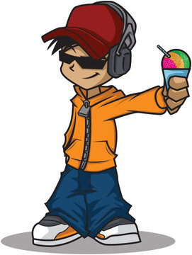 Illustration boy holding ice cream