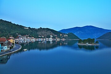 Fototapeta premium Greece, the island of Ithaki - view of the town Vathi before sunrise