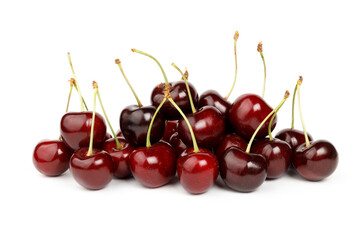 Red berries on a white background, ripe cherries.