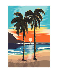 sunset or sunrise, Silhouette coconut palm trees on beach at sunset. Vintage tone, Beautiful nature with palm trees and beach.
