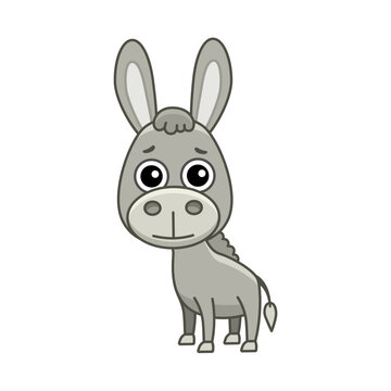 Farm animal. Funny little donkey in a cartoon style