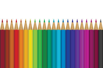 Seamless colored pencils. Multicolored pencils on white background. Mock up pencil. 