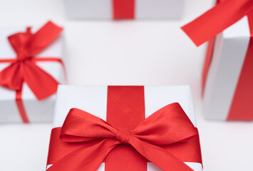 white gift box red ribbon