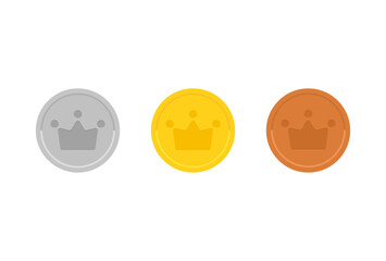 王冠の刻印が入った金銀銅カラーのお金･メダル･コインのイラスト素材
