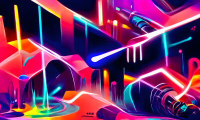 Abstract art of futuristic background with glowing neon lines, colorful laser rays, creative design templates, tender and dreamy design.