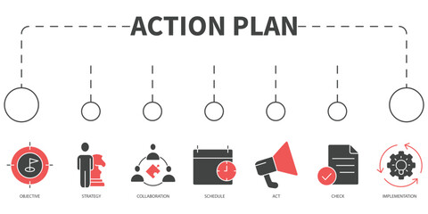 action plan Vector Illustration concept. Banner with icons and keywords . action plan symbol vector elements for infographic web