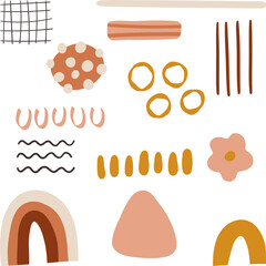 Set of abstract hand-drawn shapes. Vector textured decor elements. Hand-drawn doodle shapes. Trendy abstract art.