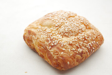 fresh baked croissant on plate with copy space 