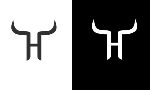 Illustration vector graphics of template logo horn bull initial letters H