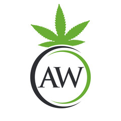 Letter AW Cannabis Marijuana Logo. Cannabis Logo Symbol for Therapy, Medical and Health Care