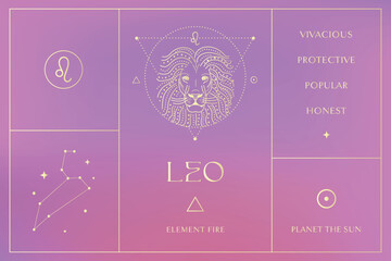 Leo Zodiac Sign Golden Design Illustrations. Esoteric Vector Element, Icon - 519599553
