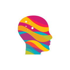 Mind icon, brain logo, digital face symbol