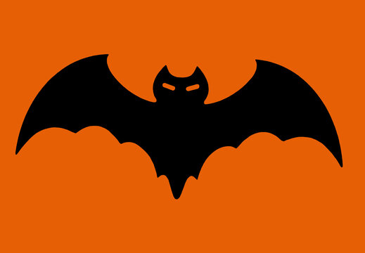 Halloween decoration concept, black paper bats on orange background