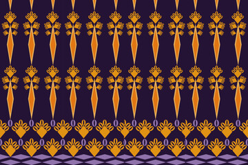 
Triangular shapes, yellow-orange flowers and a bouquet of flowers are woven together in a pattern style. for apparel