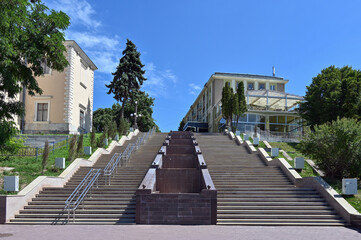 Staircase to the embankment of the lake of the city of Ternopil 
