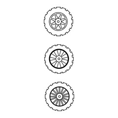 Set of car wheel icons in line style. Vector illustration