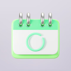 3d green calendar icon with highlighted circle day and flipping pages. Save the date. Render of daily schedule planner with mark the date. Calendar important day concept. 3d cartoon simple vector