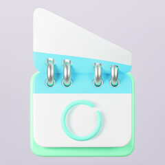 3d blue calendar icon with highlighted circle day and flipping pages. Save the date. Render of daily schedule planner with mark the date. Calendar important day concept. 3d cartoon simple vector