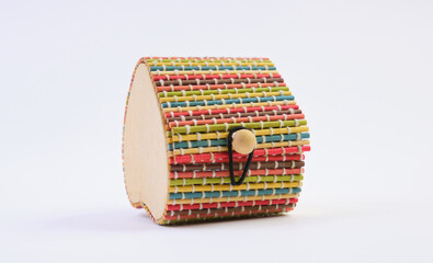 multi-colored box. Box for small items wood bamboo heart shaped 