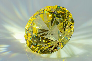 Detail photo (focus stacking) of a self-cut Cubic Zirconia with Lemon color and Tour Top cut,...