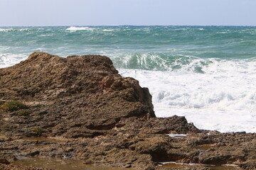 Coast of the Mediterranean Sea in the north of the State of Israel.