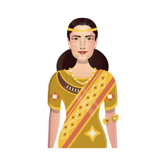 Indian women in traditional sari dress. Detailed character illustration.