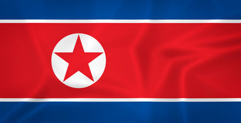 Fototapeta premium Illustration waving state flag of North Korea