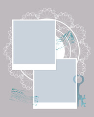 Photobook Collage frame lace key stamp. Vector