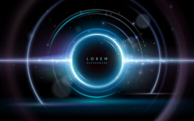 Abstract neon color circle light effect background