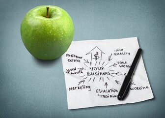 Inspirational or positive affirmation doodle on napkin with an apple, personal development concept