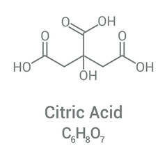 chemical structure of Citric acid (C6H8O7)