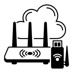 Cloud internet wireless Device Vector Icon Design, Cloud Processing Symbol, Computing Services Sign, Web Services and Data Center stock illustration, IOT wifi Router Concept