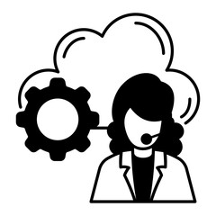 Girl Wearing Headset Vector Icon Design, Cloud Processing Symbol, Computing Services Sign, Web Services and Data Center stock illustration, Live Chat Concept