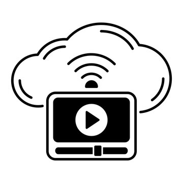 Cloud based on demand video Vector Icon Design, Cloud Processing Symbol, Computing Services Sign, Web Servics and Data Center stock illustration, Enterprise Grade Lightning Fast Live Streaming Concept