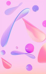 Abstract spheres and glass curves with pink background, 3d rendering.