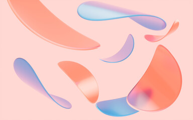 Abstract circular glass and curves with orange background, 3d rendering.